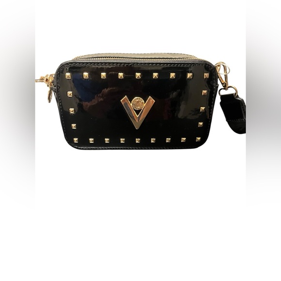 Valentino Orlandi Handbags - Valentino Orlandi Black Patent Studded Crossbody Camera Bag NWT